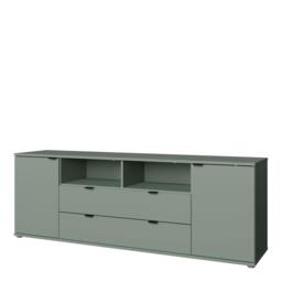 Rackhams Ganymede Wide TV Unit with Open Shelving, 2 Drawers & 2 Doors in Sage Green - W 179.5 X  H 63.1 X  D 41.3cm - 1 - Manufactured Wood - thumbnail 4