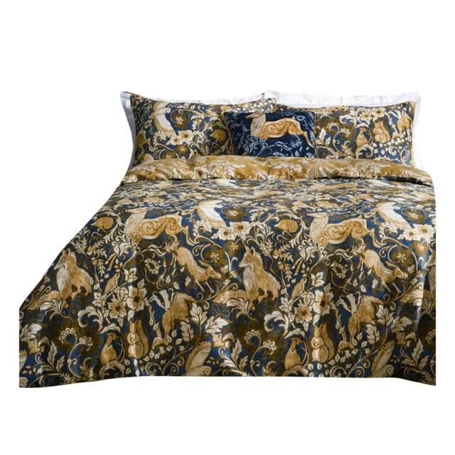 Rackhams Harewood British Cotton Animals Duvet Cover Set - Blue - Single - Blue - 100% Cotton