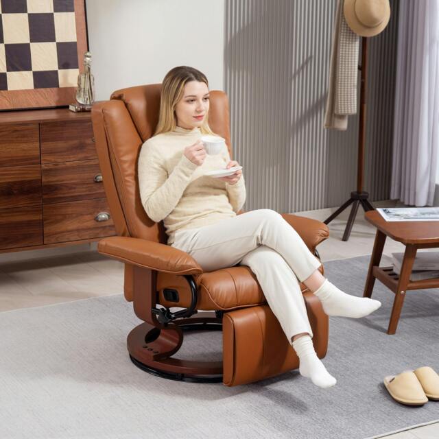Rackhams PU Leather Reclining Armchair with Footrest for Living Room - Brown - PU leather, Foam, Steel, Multi-layer board - image 1