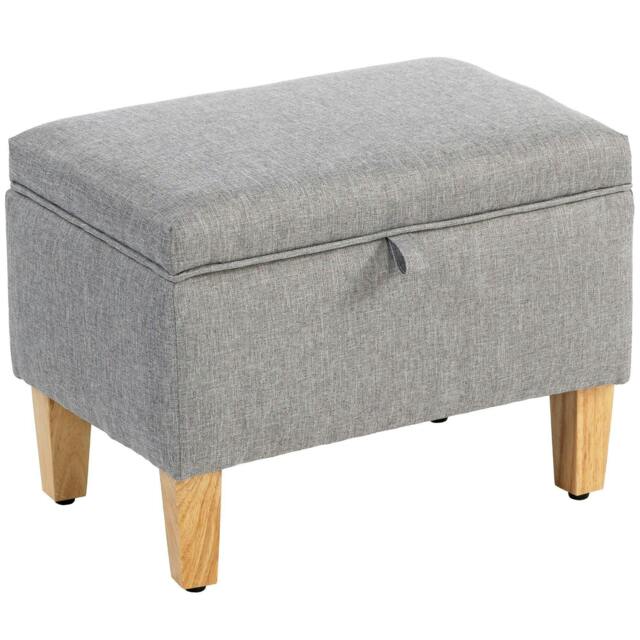 Rackhams 16L Linen Storage Ottoman Padded Footstool with Rubberwood Legs for Storage Box, Bed End, Shoe Bench, Seating, Light Grey