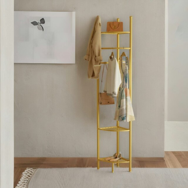 Rackhams Corner Coat Stand With Shelves Gold - image 1