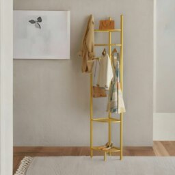 Rackhams Corner Coat Stand With Shelves Gold