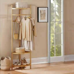 Rackhams Corner Coat Stand With Shelves Gold - thumbnail 3