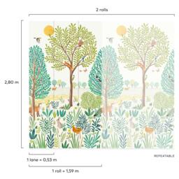Rackhams Grena Trees and Animals 3 Lane Repeatable Wallpaper Kids Nursery Mural, 1.59 x 2.8m, - thumbnail 2
