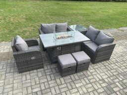 Rackhams Rattan Garden Furniture Set with Gas Fire Pit Dining Table,Side Table and 2 Small Footstools Indoor Outdoor 7 piece Loveseat Sofa set - thumbnail 2