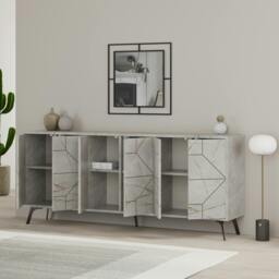 Rackhams Dune Gold Marble Effect Geometric 6 Door Sideboard with Metal Legs (W) 181cm - Gold Marble Effect - thumbnail 4