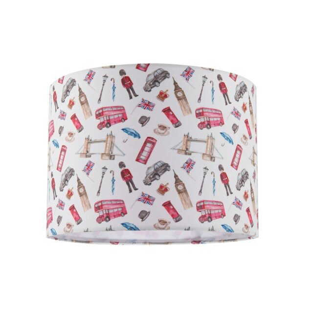 Rackhams London Themed Cotton Lamp Shade with Red Buses Post Boxes Black Taxis - image 1