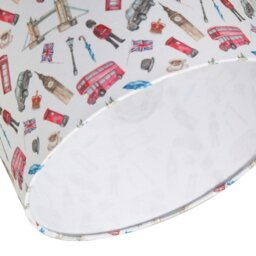 Rackhams London Themed Cotton Lamp Shade with Red Buses Post Boxes Black Taxis - thumbnail 5