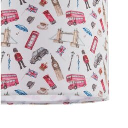 Rackhams London Themed Cotton Lamp Shade with Red Buses Post Boxes Black Taxis - thumbnail 4