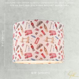 Rackhams London Themed Cotton Lamp Shade with Red Buses Post Boxes Black Taxis - thumbnail 6