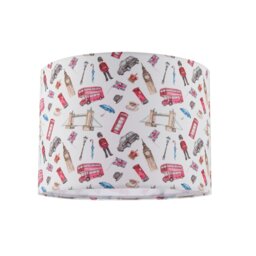 Rackhams London Themed Cotton Lamp Shade with Red Buses Post Boxes Black Taxis - thumbnail 1
