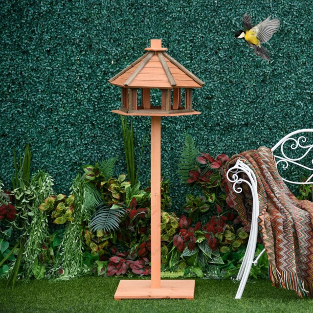 Rackhams Wooden Bird Feeder Bird Table with Roof for Outside Use Brown 130cm - Brown - Fir - 1 - image 1