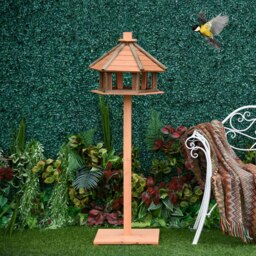 Rackhams Wooden Bird Feeder Bird Table with Roof for Outside Use Brown 130cm - Brown - Fir - 1