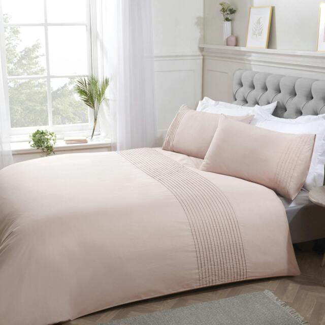 Rackhams Polycotton Pintuck Duvet Cover With Pillowcases - Blush Pink - Super King (220cm x 260cm) - image 1