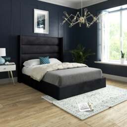Rackhams Nuno Straight Winged Upholstered Soft Velvet Bed Frame - Grey - Black - Super king