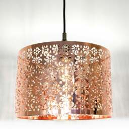 Rackhams Marrakech Designed Shiny Copper Metal Pendant Light Shade with Floral Decoration - thumbnail 2