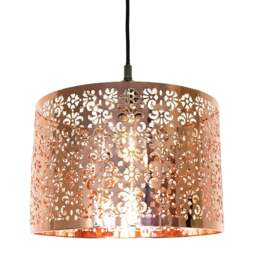 Rackhams Marrakech Designed Shiny Copper Metal Pendant Light Shade with Floral Decoration - thumbnail 1