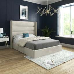 Rackhams Nuno Straight Winged Upholstered Soft Velvet Bed Frame - Cream - Black - Small single - thumbnail 2