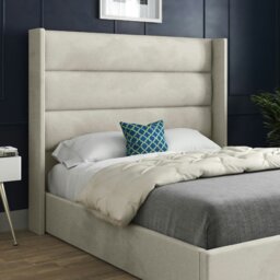 Rackhams Nuno Straight Winged Upholstered Soft Velvet Bed Frame - Cream - Black - Small single - thumbnail 3
