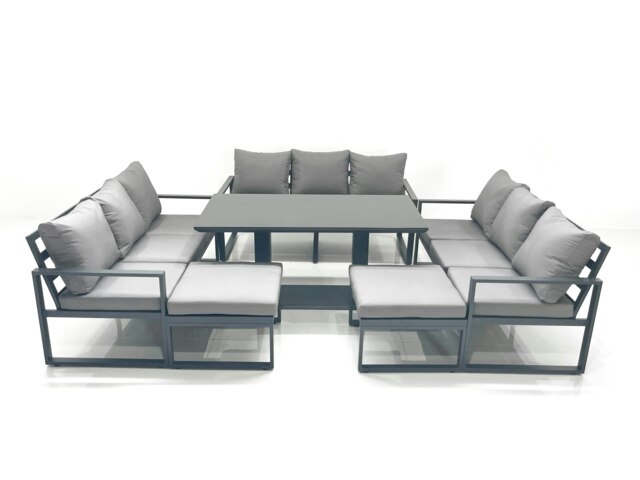 Rackhams 11 Seater Garden Sofa Set Aluminium Furniture Rising Dining Tabe Set wth 2 Big Footstools Dark Grey - image 1