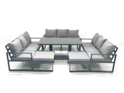 Rackhams 11 Seater Garden Sofa Set Aluminium Furniture Rising Dining Tabe Set wth 2 Big Footstools Dark Grey - thumbnail 1