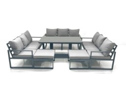Rackhams 11 Seater Garden Sofa Set Aluminium Furniture Rising Dining Tabe Set wth 2 Big Footstools Dark Grey - thumbnail 2