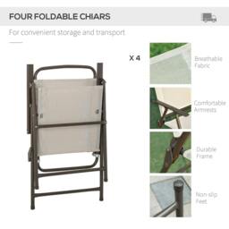 Rackhams Garden Patio Texteline Folding Chairs Plus Table and Parasol Furniture Bistro Set 6 Pieces - Coffee/Cream - thumbnail 4