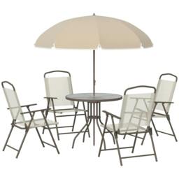 Rackhams Garden Patio Texteline Folding Chairs Plus Table and Parasol Furniture Bistro Set 6 Pieces - Coffee/Cream - thumbnail 1