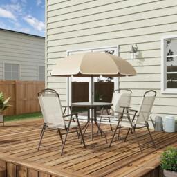 Rackhams Garden Patio Texteline Folding Chairs Plus Table and Parasol Furniture Bistro Set 6 Pieces - Coffee/Cream - thumbnail 2