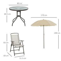 Rackhams Garden Patio Texteline Folding Chairs Plus Table and Parasol Furniture Bistro Set 6 Pieces - Coffee/Cream - thumbnail 3