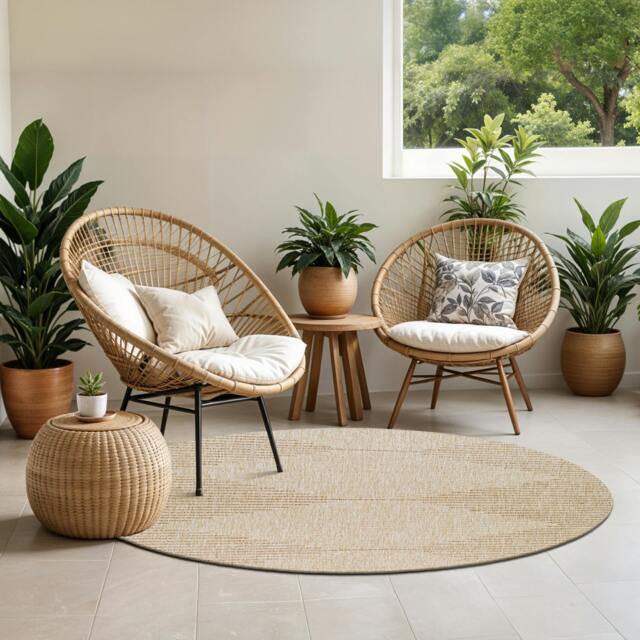 Rackhams Eagean-Global Cream Beige Brown In- & Outdoor Rug - 160cm_diameter