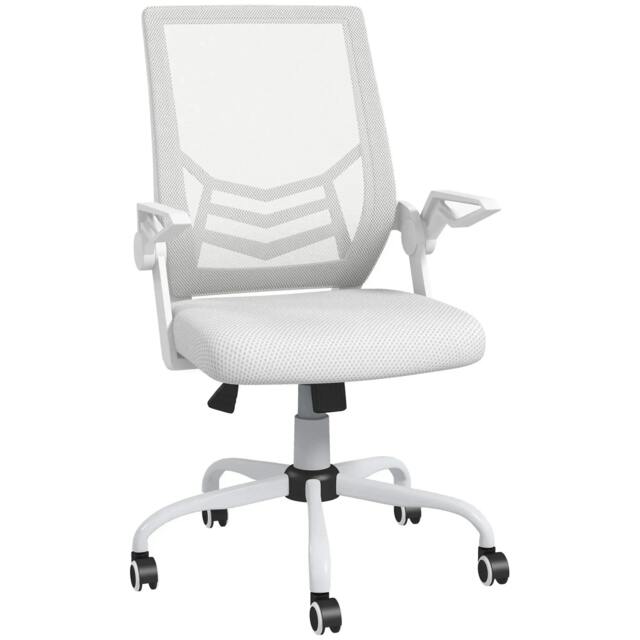 Rackhams Mesh Office Chair, Computer Desk Chair with Flip-up Armrests, Lumbar Back Support and Swivel Wheels, White - image 1