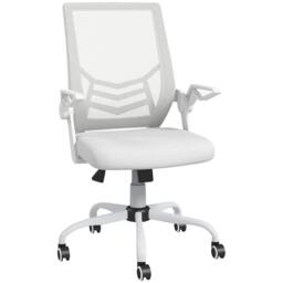 Rackhams Mesh Office Chair, Computer Desk Chair with Flip-up Armrests, Lumbar Back Support and Swivel Wheels, White - thumbnail 1