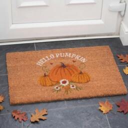 Rackhams Autumn Hello Pumpkin Harvest Natural Coir Welcome Doormat - thumbnail 1