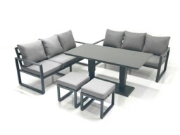 Rackhams 8 Seater Aluminium Outdoor Garden Furniture Set with Adjustable Rising Dining Table, 2 Sofas, 2 Footstools - Dark Grey - thumbnail 3