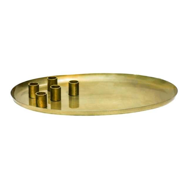 Rackhams Oval Centrepiece Metal with Magnetic Candle Holders - Champagne Gold - image 1