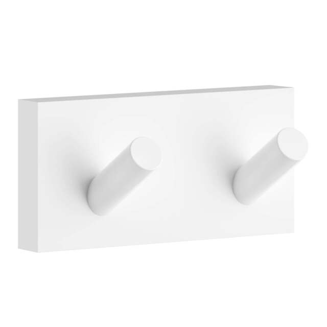 Rackhams Matt White Double Towel Hook Rail 40mm x 90mm Wall Mounted Bathroom Rectangular Robe Hooks Clothes Hanger Coat Peg