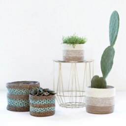 Rackhams Skalo Seagrass Lined Basket Aqua Set of 3 - thumbnail 3