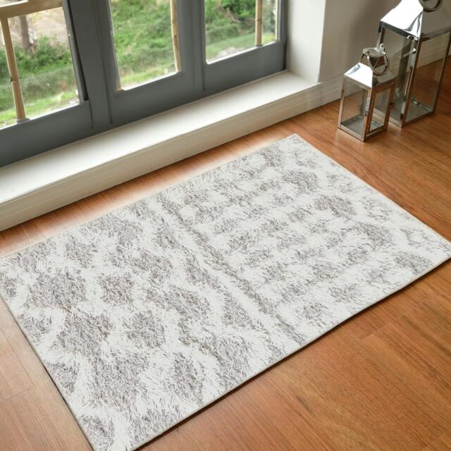 Rackhams Urban Shag-Geometric White Grey Soft Plush Pile Rug - 60 x 90 cm - image 1