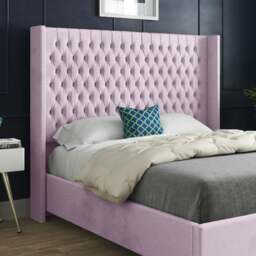 Rackhams Volta Straight Winged Upholstered Soft Velvet Bed Frame - Pink - Pink - Small double - thumbnail 2