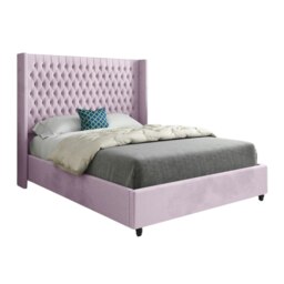 Rackhams Volta Straight Winged Upholstered Soft Velvet Bed Frame - Pink - Pink - Small double - thumbnail 5