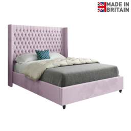Rackhams Volta Straight Winged Upholstered Soft Velvet Bed Frame - Pink - Pink - Small double - thumbnail 6