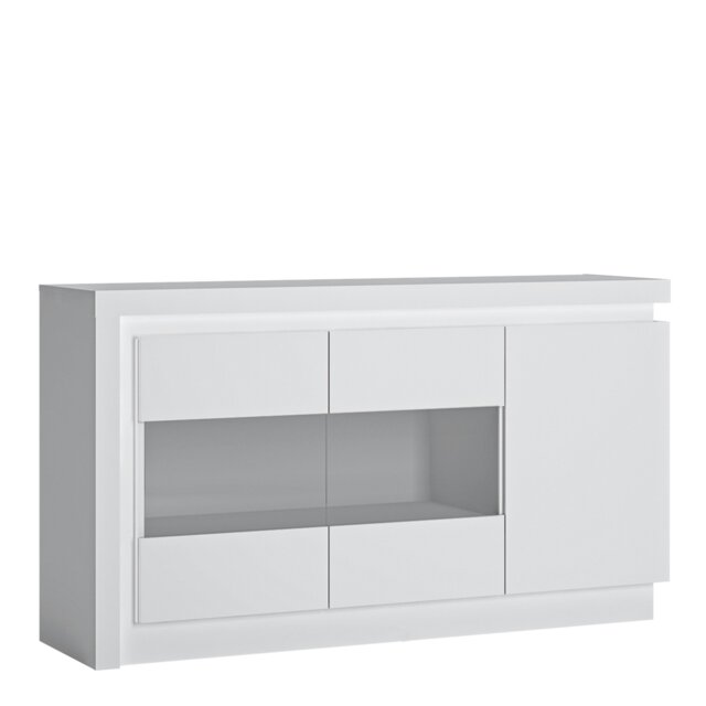 Rackhams Lyon 3 door glazed sideboard (including LED lighting) in White and High Gloss - White - 157.7 - 1 - image 1