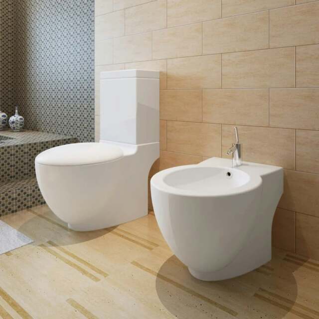 Rackhams Stand Toilet & Bidet Set White Ceramic