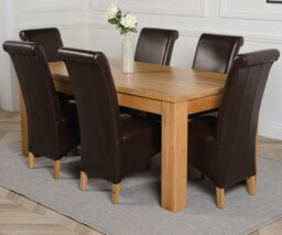 Rackhams Dakota Large Oak Dining Table with Montana Leather Chairs - 6 chairs - Burgundy - thumbnail 2