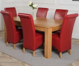 Rackhams Dakota Large Oak Dining Table with Montana Leather Chairs - 6 chairs - Burgundy - thumbnail 1