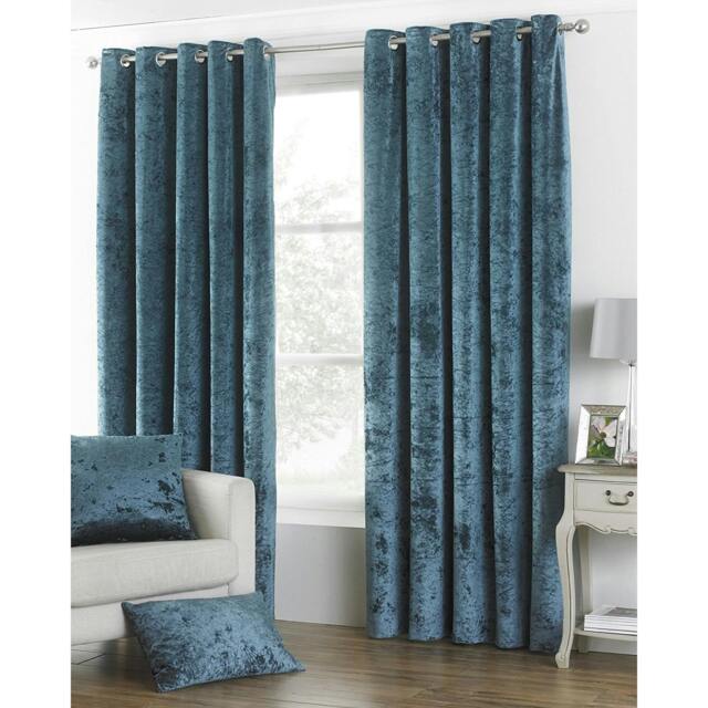 Rackhams Verona Velvet Style Eyelet Curtains - Teal - 90 x 90in (229 x 229cm) - Teal - 100% Polyester - image 1
