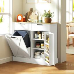 Rackhams Sideboard with Trash Bin, Farmhouse Kitchen Sideboard with 2 Drawers - Wood-effect top, white base - Sideboard - White