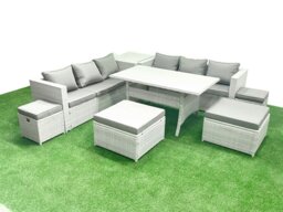 Rackhams Rattan Garden Furniture Set Outdoor 10 Seater Patio Dining Sets with Glass Top Dining Table and Side Table Light Grey Mixed - thumbnail 2