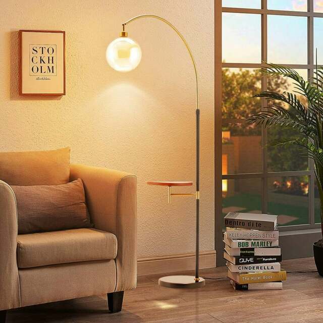 Rackhams Lightsin Modern Adjustable Arc Floor Lamp with Wood Tray - image 1